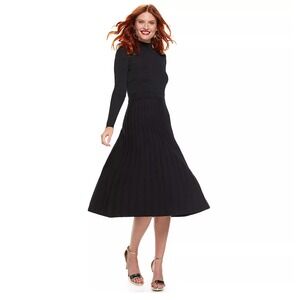 New‎ Nine West Sweater Dress Womens S Black Long Sleeve Pleated Knit Mock neck